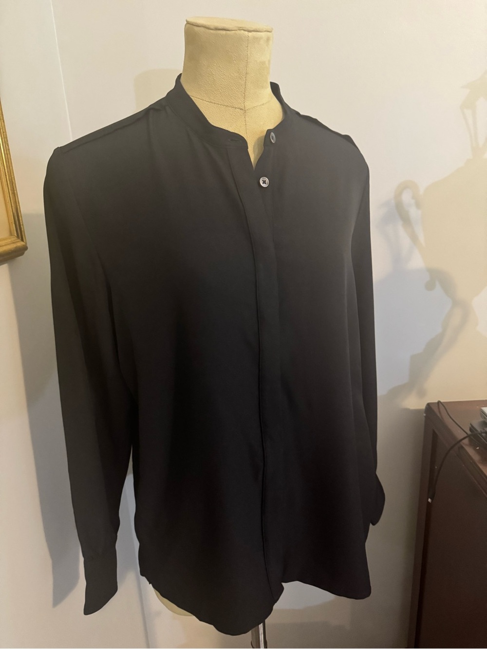 SPANX Black Mandarin Collar Crepe Shirt Size M